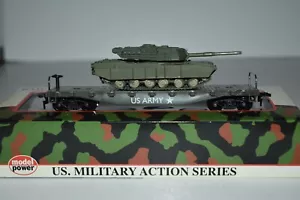 HO Scale Model Power 8654 US Army 40' Flat with M1 Abrams Load C26454 - Picture 1 of 3