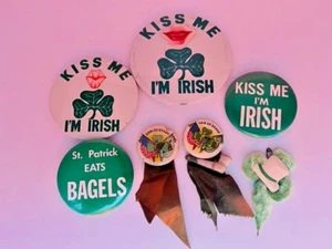 St Patrick’s Day Pin Back Buttons Kiss Me I'm Irish & Erin Go Bragh Lot of 7 - Picture 1 of 6