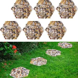 6 STEPPING STONES River Rock LIMESTONE Hexagon Garden Pathway Yard Lawn Pavers - Picture 1 of 10