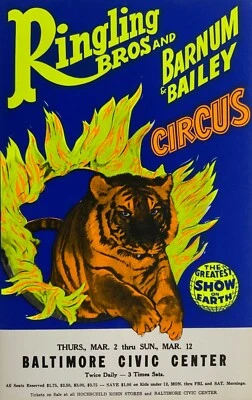 NEW Ringling Bros & Barnum & Bailey Circus Poster Print Canvas Vintage Baltimore - Image 1 of 3