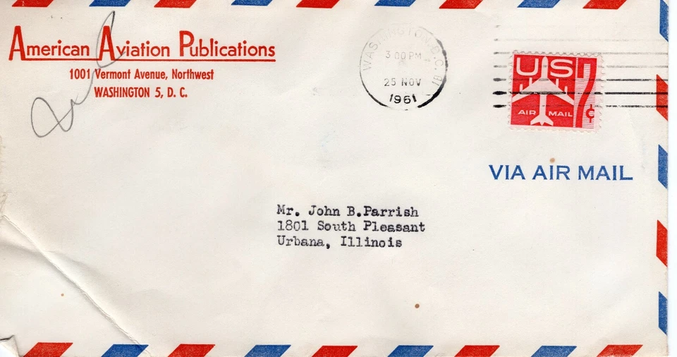 AMERICAN AVIATION PUBLICATIONS, WASHINGTON DC TO URBANA, IL  1961   FDC8742 - Image 1 of 1