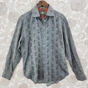 Robert Graham Paisley Embroidered Button Down Long sleeve Shirt Men's M Gray - Picture 1 of 9