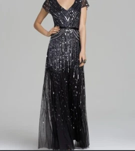 Adrianna Papell Womens Black Embellished Formal Dress Gown 6 GNP Black/silver - Picture 1 of 18