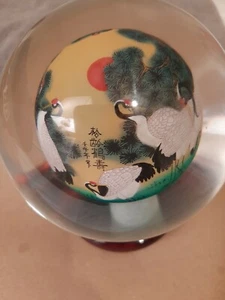 Asian Chinese reverse art print rotating woodbase detachable Glass Sphere - Picture 1 of 3