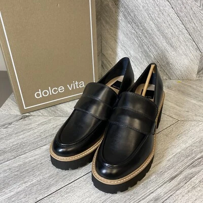 Dolce Vita Halona Womens Black Onyx Leather Chunky Block Platform Heels 9.5 M - Image 1 of 4