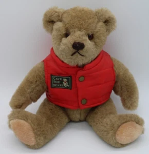 1982 GUND Bialosky Bear Teddy Bear Plush wearing Red Puffer Vest 8" Sitting Vntg - Picture 1 of 15