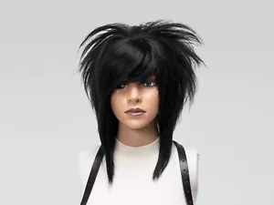 Mens Emo Black Wig Medium, Scene Hair Goth Wig, Chemo Alopecia Wig Side Bangs - Picture 1 of 8