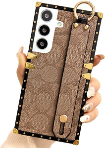  Für Samsung Galaxy S24 Plus Case Designer mit Armbandriemen, quadratisch Luxus Lea