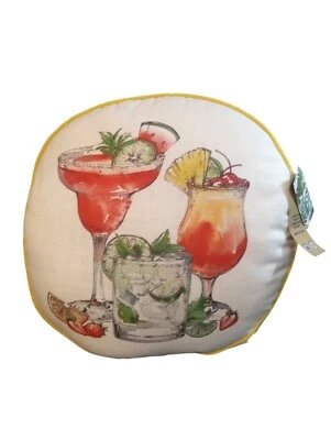 NWT Tommy Bahama Indoor Outdoor 18' Round Pillow Yellow Cocktail Drink HappyHour - Image 1 of 4