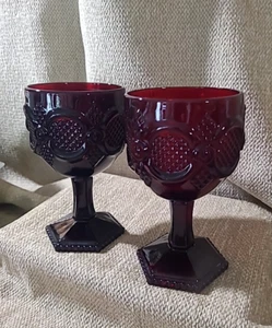 Vintage Avon ** CAPE COD ** Ruby Red Glass GOBLETs (2) - Picture 1 of 5