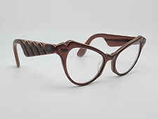 Vintage 1950s Topaz Brown Pearlized Thick Layered Cat Eye Eyeglasses Frame 45-14