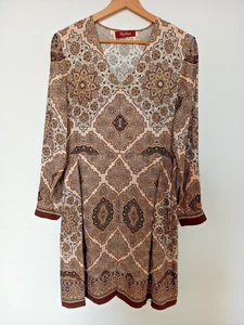 Max Mara Studio UK 10 Pure Silk Day Dress Brown Baroque Placement Print - Picture 1 of 7