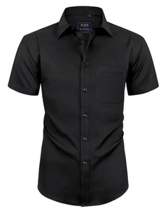 Camisas de vestir de manga corta para hombre sin arrugas lisas informales con botones con... - Imagen 1 de 7