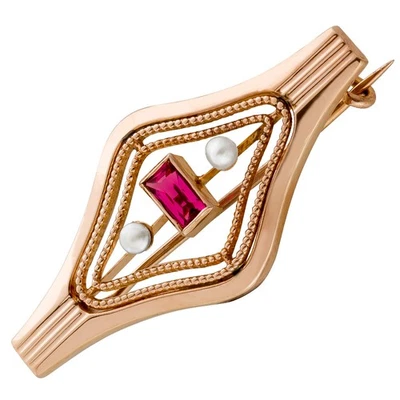 Spinell Anstecknadel Rosegold 333 8K Orientperlen Antikschmuck - Bild 1 von 3