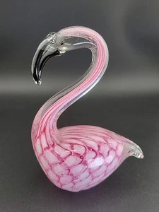 Blown Glass Pink Flamingo Bird Decorative 6.5"x5"x3" Murano Style Art Glass - Picture 1 of 9