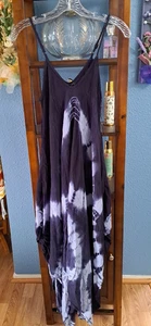 Raviya Women's M Navy Tie-Dye Handkerchief-Hem Cover-up Swim Maxi Dress Straps - Picture 1 of 6