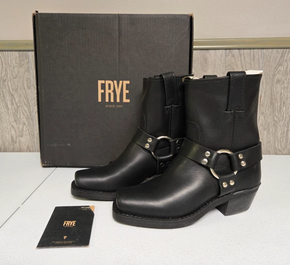 Frye Womens 8r Harness Boot Black Leather 77455 Size 7 M