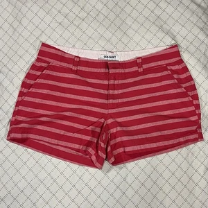 Old Navy Pink Striped Shorts Women 10 Regular 4 Pockets Casual Belt Loops - Picture 1 of 6