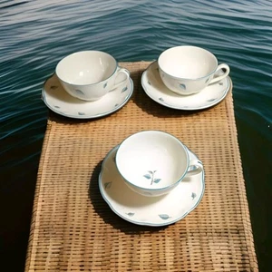 Theodore Haviland New York Birchmere Set 3 CUPS & 3 SAUCERS Blue Ivory   USA - Picture 1 of 6