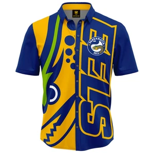 PARRAMATTA EELS NRL ADULT SHORT SLEEVE BUTTON UP SHOWTIME PARTY SHIRT - Picture 1 of 1
