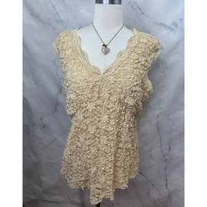 Vintage y2k Plus XL Babydoll Tank Floral Lace Overlay Victorian Beige whimsigoth - Picture 1 of 12