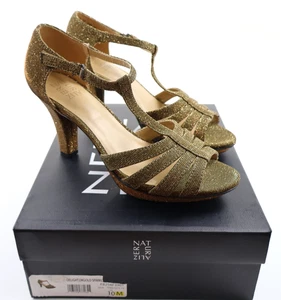 Naturalizer DELIGHT Damenschuhe 10M goldfarben Glitzer hoher Absatz offene Zehenpartie - Bild 1 von 9