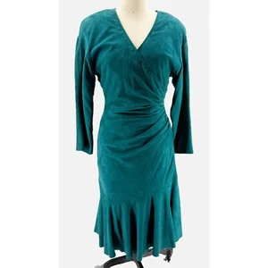 Vakko teal suede wrap front vintage 80s boho western cowgirl dress Sz 6 NWOT - Picture 1 of 9