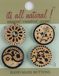 Botones de cuerno natural hechos a mano - negro/beige surtidos tamaños florales/cachemira - Imagen 1 de 4