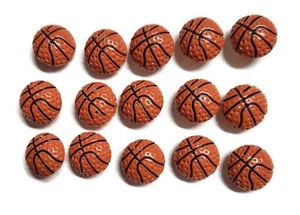 Mini BASKETBALL Thumb Tacks - Set of 15 Handmade Decorative Sport Pins - Picture 1 of 3