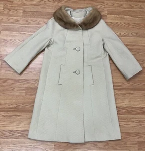 Stevens Forstmann Fabric Wool Coat Vintage 3 Button Fur Trimmed Collar - Picture 1 of 14