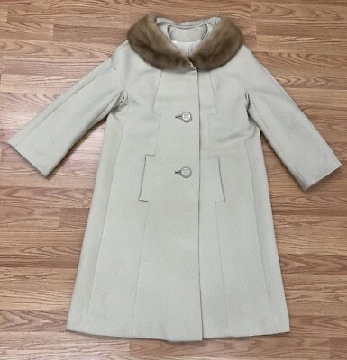 Abrigo Stevens Forstmann Tela Lana Vintage 3 Botones Piel Recortada Cuello Foto 1 de 4