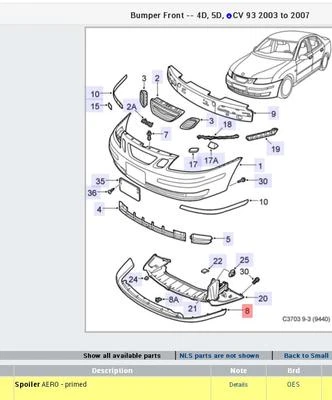 Original Saab 2003-2007 9-3 Aero alerón delantero labio ¡Nuevo! 32016151 Foto 1 de 4