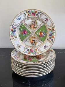Antique Schumann Dresden Quatrefoil Plates Set of 10 - Picture 1 of 7