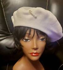 Large Solid Cream White French Fleece Beret Hat With Brooch