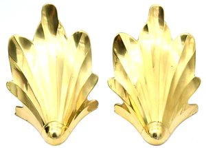 Brass Wall Pocket Scallop Shell Art Deco Metal Planter Shiny Gold Decor - Picture 1 of 6