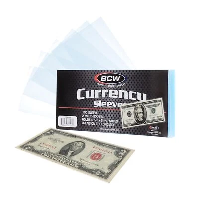 BCW 1 (200) US Currency Paper Money Bill Protector Sleeves for Regular Bills by - Image 1 of 4