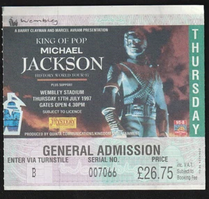 Michael Jackson Ticket Billet HISTORY TOUR Stub Wembley England UK 1997 - Imagen 1 de 2
