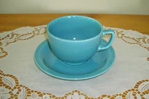 Taza de té vintage Homer Laughlin CARNAVAL avena cuáquera TURQUESA + platillo fiesta ~ - Imagen 1 de 6