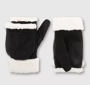 Isotoner Microsuede Flip Top Mittens - Black L/XL - Picture 1 of 10