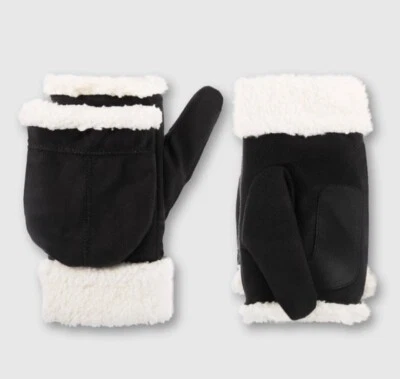Isotoner Microsuede Flip Top Mittens - Black L/XL - Image 1 of 4