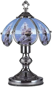 OK Lighting 14" Touch Lamp with Barque Ship and Dolphins - Picture 1 of 12