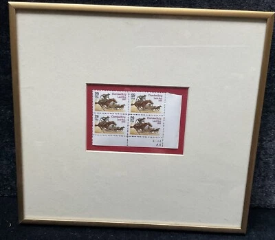 US Cherokee Strip Land Run 29c Stamp Framed & Matted Plate Block of 4 - Image 1 of 4