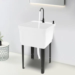 Utility Sink Laundry Tub Freestanding Utility Sink with Stainless Steel Faucet - Picture 1 of 20