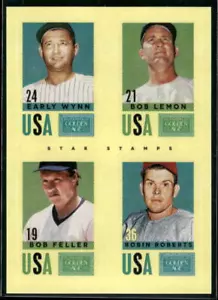 Estampillas de estrellas de béisbol 2014 Panini Golden Age #15 de Wynn, Lemon, Feller, Roberts - Imagen 1 de 2