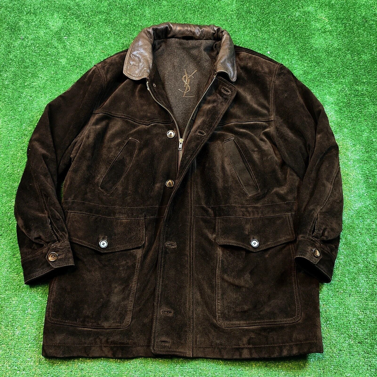 1980-90s YSL rive gauche Leather Coat 1980s Vintage Linen Jacket