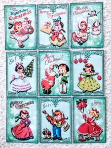 (9) Cards~Vintage Christmas Kids~Handmade Greeting Card Tops only~Crafts~249N - Picture 1 of 1