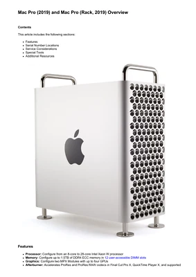 Apple Mac Pro 2019 and Mac Pro Rack 2019 Technician Guide Service Manual - Image 1 of 4
