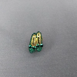 Green Rhinestone Ballet Slippers Shoes Screwback Lapel Hat Jacket Pin - Picture 1 of 2