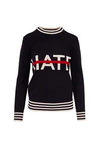 Michael Kors Collection Cashmere LOVE ONLY NO HATE Navy & White Sweater M $850 - Picture 1 of 11