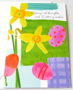 Tarjeta de Pascua con sello narcisos huevos de Pascua pensamientos de primavera deseos de Pascua - Imagen 1 de 2